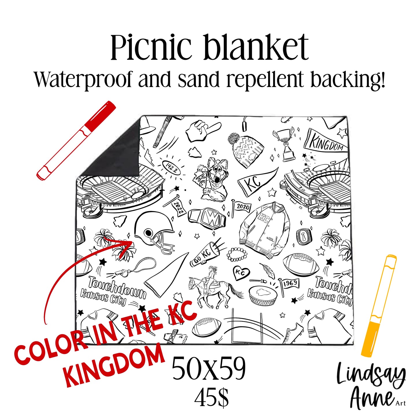 Color in the KC Kingdom Picnic Blanket