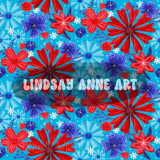 4th Floral - sky blue