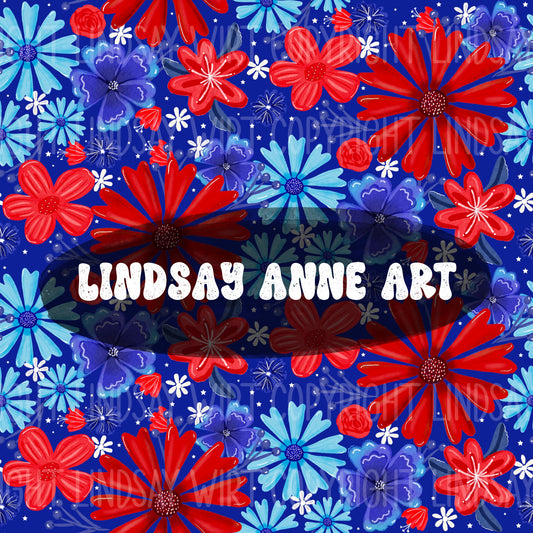 4th Floral - royal blue