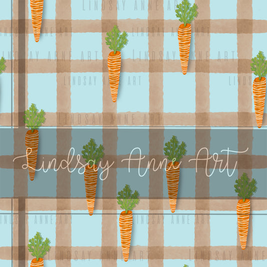 Watercolor plaid carrots - blue