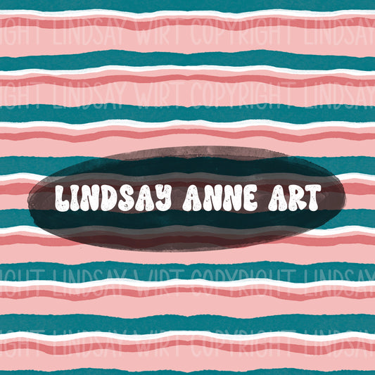 Wonky Watercolor stripe - pink/teal