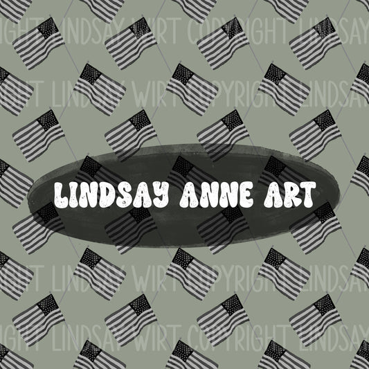 American Flag - sage grayscale